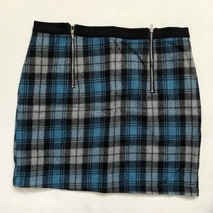 Double Zero Black Gray Navy Blue Plaid Wool Mini Skirt Size L Fall Winter